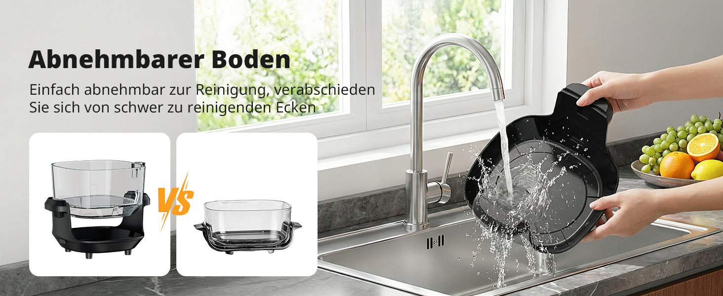 Фритюрниця повітряна AIRMSEN зі скляною чашею, 1500 Вт, 4.5L + 1.2L, 60–230 °C, 4 програми, знімна чаша, для мікрохвильовки та мийки посуду