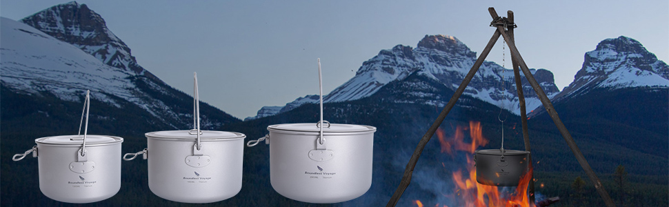 iBasingo 2.9L Титановий туристичний посуд з великою місткістю - казанок для кемпінгу, легкий похідний набір для приготування їжі, кухонні аксесуари з складною ручкою для 1-3 осіб (Ti2045C)