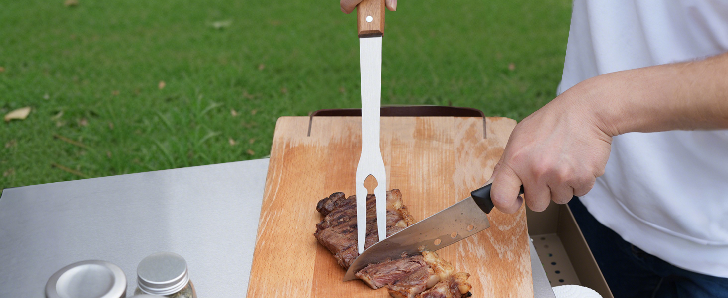 Набір гриль-посуду Onlyfire 4 шт. з нержавіючої сталі та акації (щипці, лопатка, виделка, щітка)