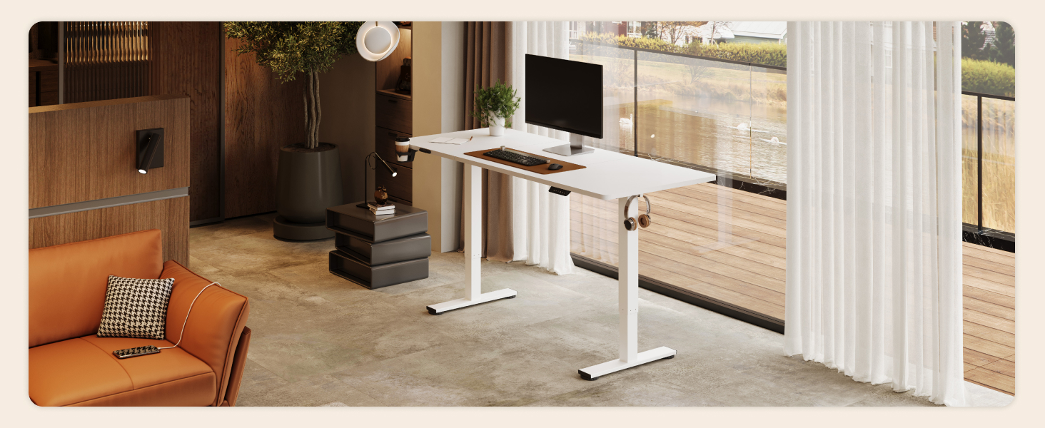 Регульований по висоті стіл SANODESK 110x54 см - компактний стоячий стіл з антиколізійною системою, білий
