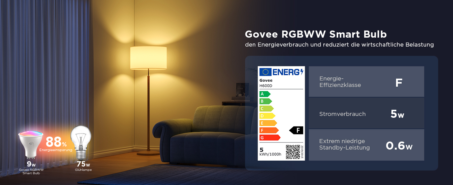 Розумна LED лампа Govee GU10 RGBWW, Matter, Alexa, Google Home, 400Лм, WLAN, регулювання яскравості, зміна кольорів, синхронізація з музикою, 4 шт
