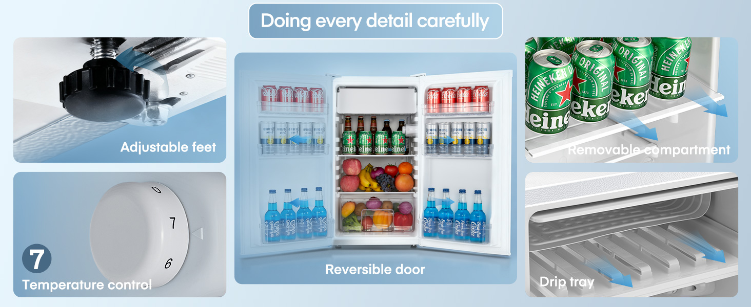 Компактний холодильник FOHERE на 90л з морозильною камерою, регулюванням температури (7 рівнів) та відділенням для овочів, білий