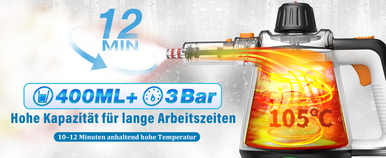 Портативний пароочисник 110°C: ефективне очищення, універсальний пристрій з 10 насадками та 5м кабелем. Ідеально для диванів, килимів, швів та видалення жиру. Колір: білий