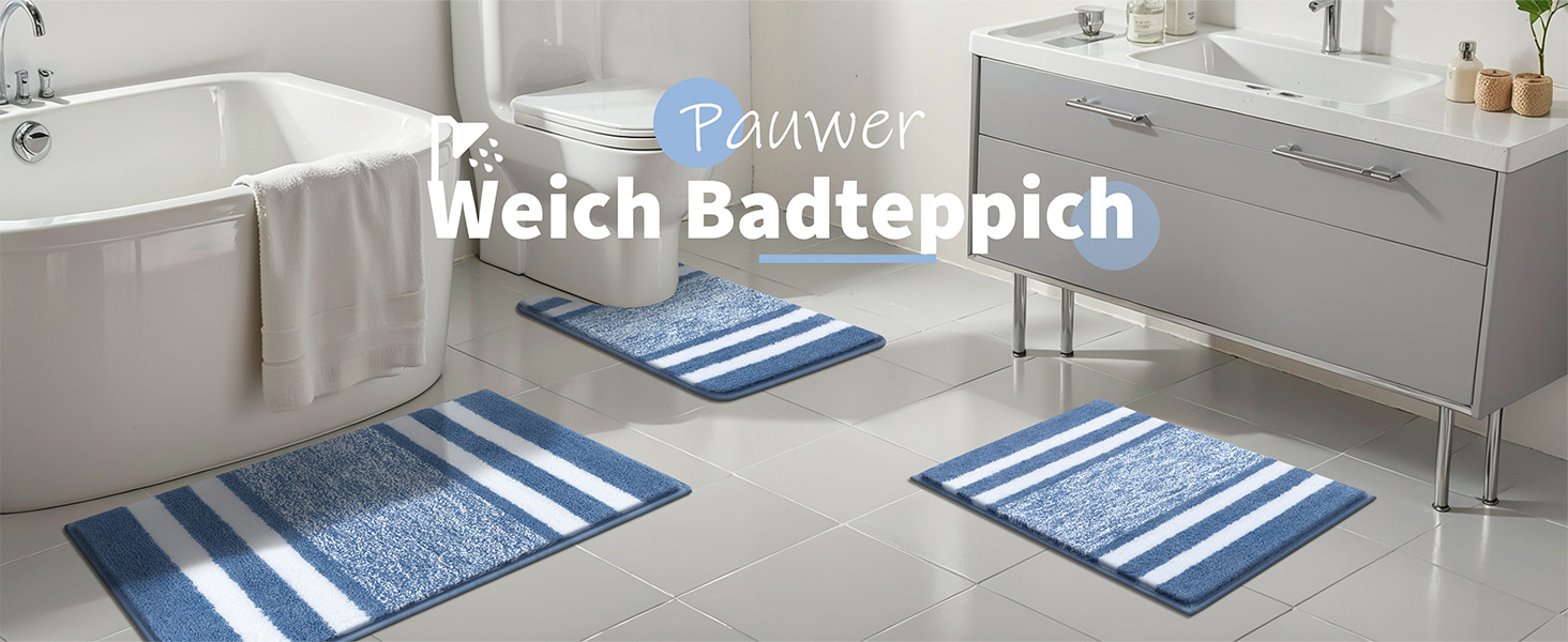 М'який килимок для ванної кімнати Pauwer, комплект з 2 шт., водопоглинаючий, для ванни та туалету, антиковзаючі, можна прати в пральній машині, блакитний, 50 x 80 + 50 x 60 см