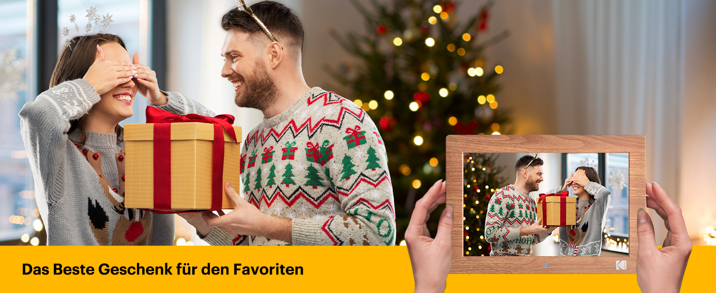 Цифровий фотоальбом KODAK 10 дюймів з пультом, без Wi-Fi, IPS-дисплей 1280x800, відтворення фото/відео/музики, USB/SD, дерев'яний корпус