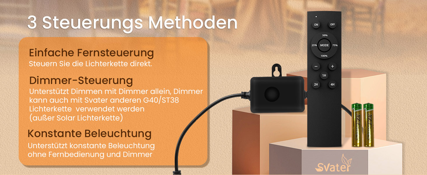 Гірлянда світлова зовнішня диммирувана 60м, G40 LED, 104 пластикові лампочки, вологостійка IP45, для саду, тераси, дерев, вечірок, 2700K тепле біле світло (2x30м), з пультом керування