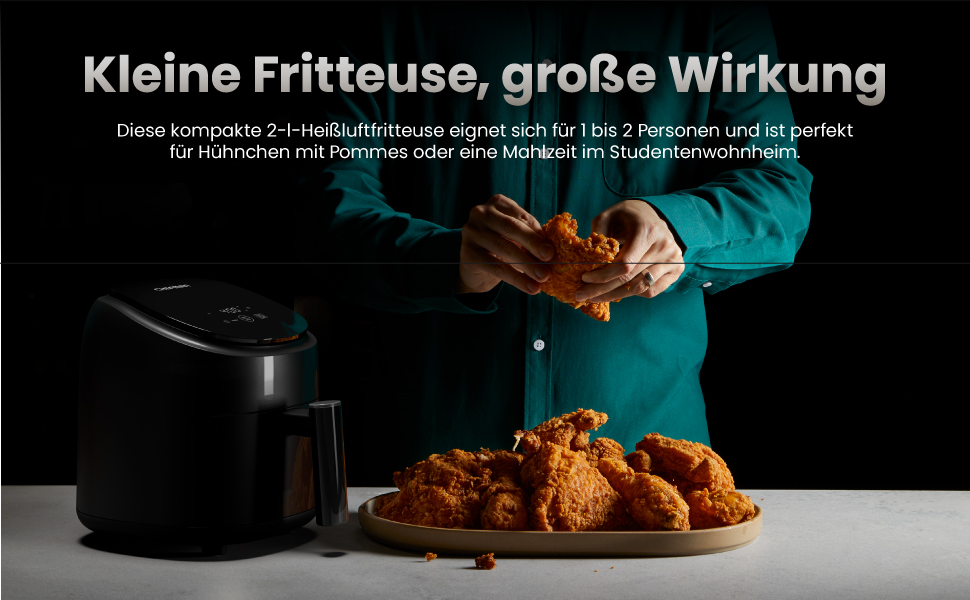 Фритюрниця без олії Chefman 2L: компактна, чорна, з антипригарним кошиком та цифровим таймером