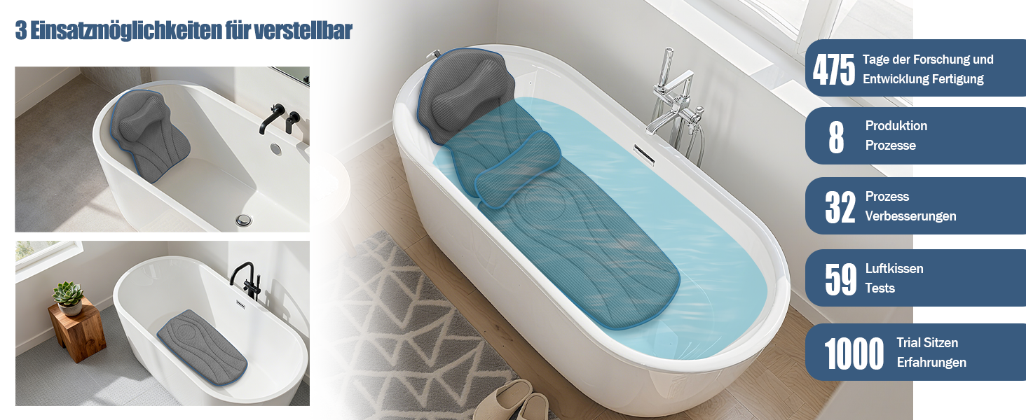 Подушка для ванни на все тіло з підтримкою шиї, плечей та попереку. Подушка для ванни з повітряної сітки 5D для жінок, сірого кольору.