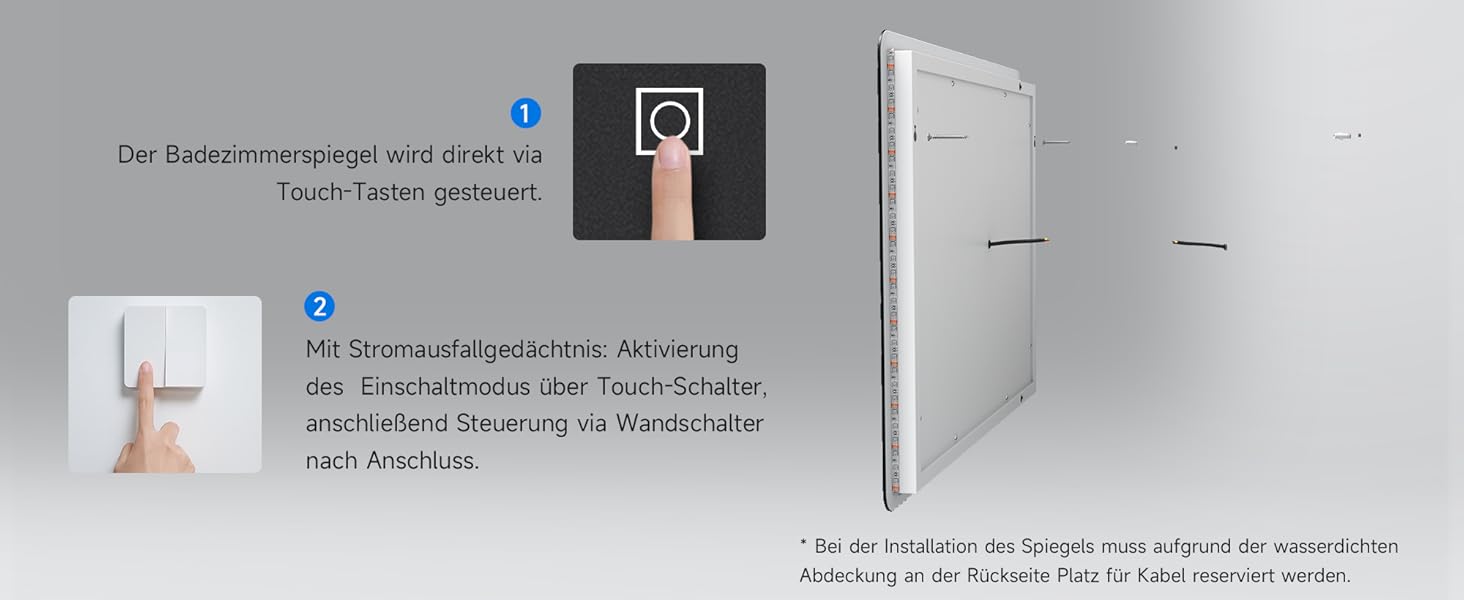 Дзеркало для ванної кімнати SONNI з підсвічуванням 80x60 см, 3 кольори світла, проти запотівання, LED, сенсорна кнопка, годинник, температура, 3-кратне збільшення