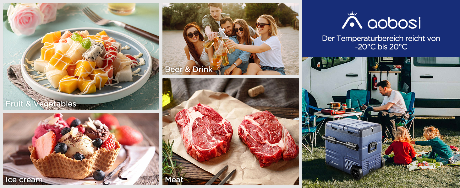 Автомобільний компресорний холодильник AAOBOSI 45L з Wi-Fi, USB-зарядкою, LED-підсвіткою, 12/24V/220V. Для авто, кемпінгу, подорожей (синій)