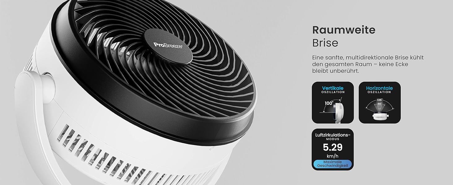 Вентилятор Pro Breeze AirFlo Standventilator: тихий, з пульт, LED-дисплей, 109 см, 2 режими, осциляція, 29 дБ, регулювання висоти, для дому, офісу, спальні, AirFlo WLAN