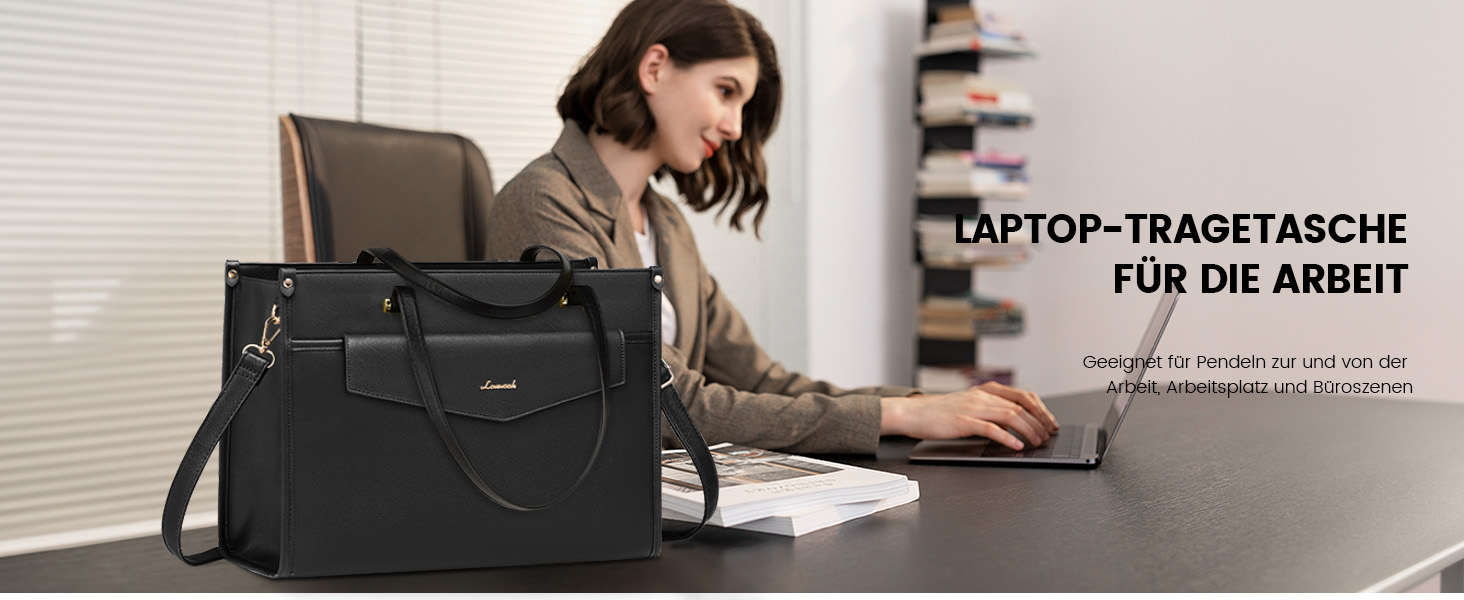 Сумка для ноутбука LOVEVOOK для жінок, водонепроникна, велика, сумка-шопер, ділова, шкіряна, для навчання, 15.6 дюймів, чорна, бежева, коричнева