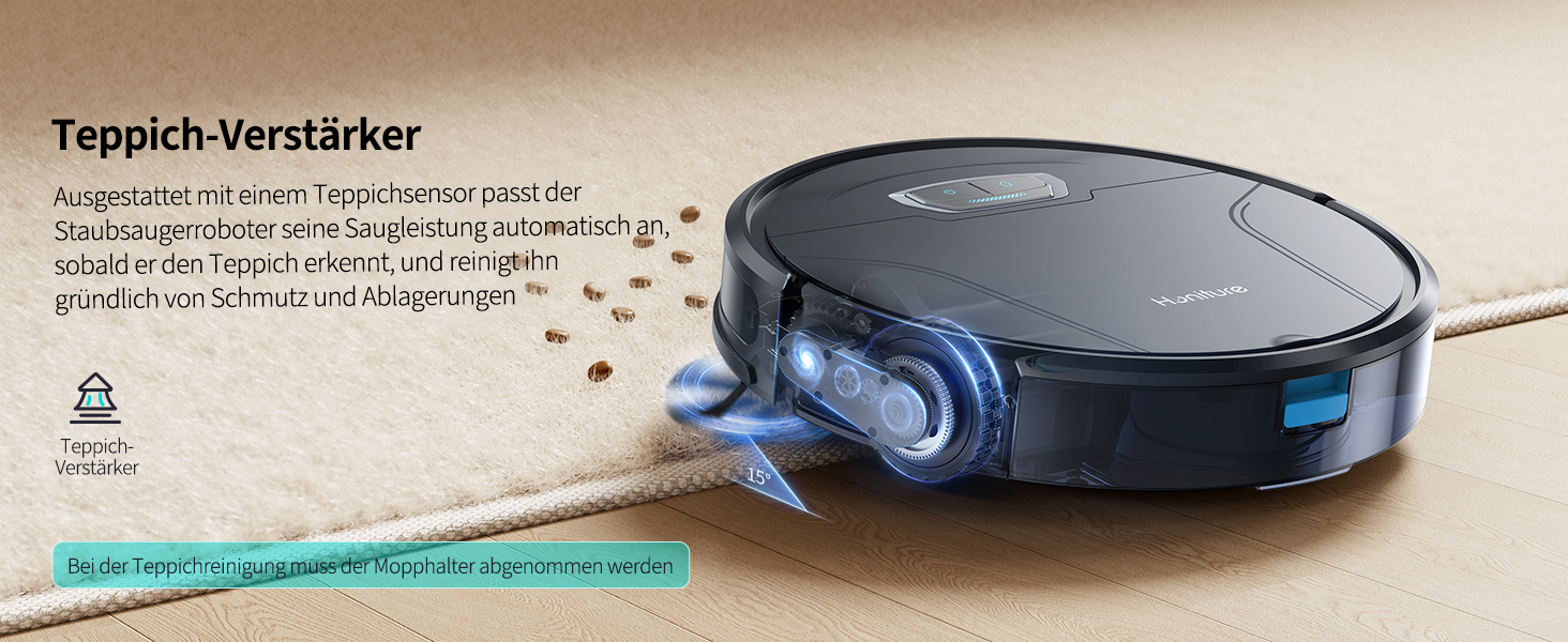 Робот-пилосос HONITURE G20 Pro з функцією миття, 4500Pa, керування через додаток, 180 хв роботи, для тварин, килимів та твердих підлог, чорний