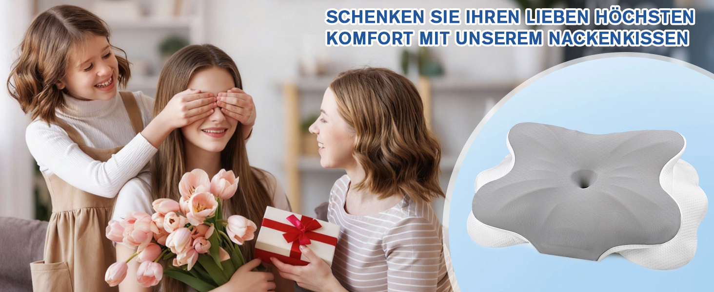 Ортопедична подушка для шиї з Memory Foam, проти болю в шиї та плечах, знімний чохол, сіра