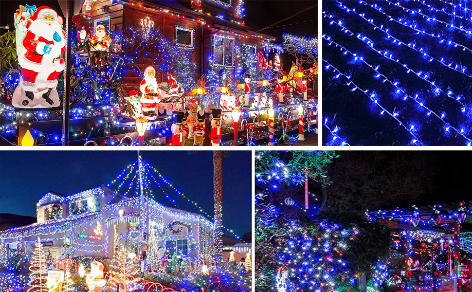 Гірлянда святкова 100 метрів, вологостійка, для дому та саду, з пультом та таймером, 8 режимів, біла/блакитно-біла