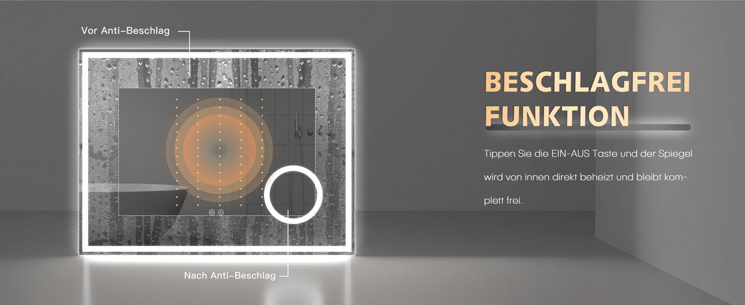 Дзеркало для ванної кімнати з LED-підсвічуванням Dripex, 50x70 см, сенсорне керування, антизапар, холодне біле світло 6400K, енергозберігаюче