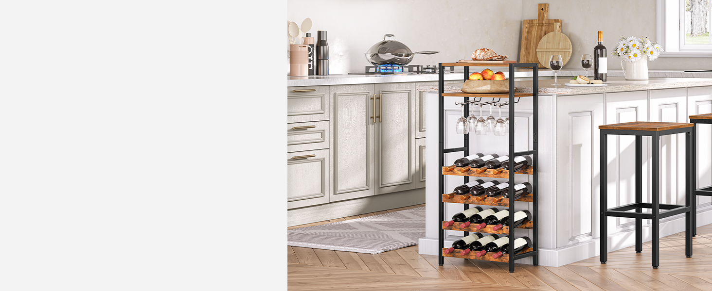 Стеллаж для вина HOOBRO: органайзер для 16 пляшок з тримачем для келихів, для кухні, бару, ресторану