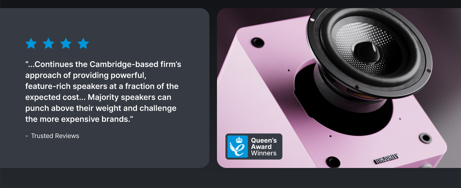 Активні Hi-Fi колонки Majority D50X 2.0, 60 Вт, Bluetooth 5.3, HDMI ARC, AUX, вуглецевий диффузор, для ПК та студії (Рожеві)