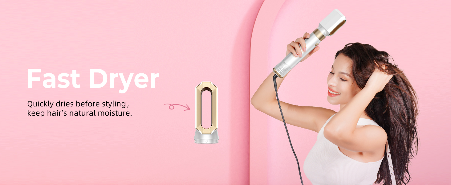 MogaWave Air Styler Pro 6 в 1: Фен-щітка, стайлер для волосся 1000W, професійний, для всіх типів волосся (біло-сірий)