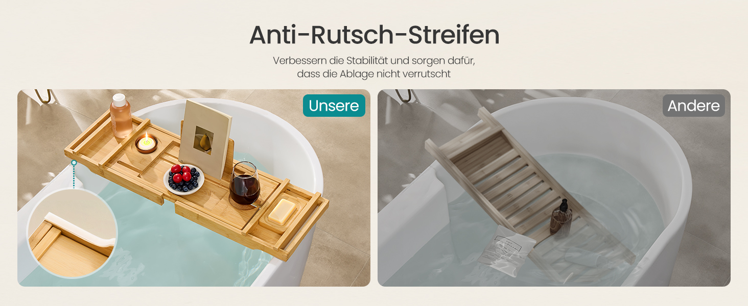 Полиця для ванни розкладна SONGMICS з бамбука 70-95.6 см, бежева - для книг, планшета, келиха, рушників