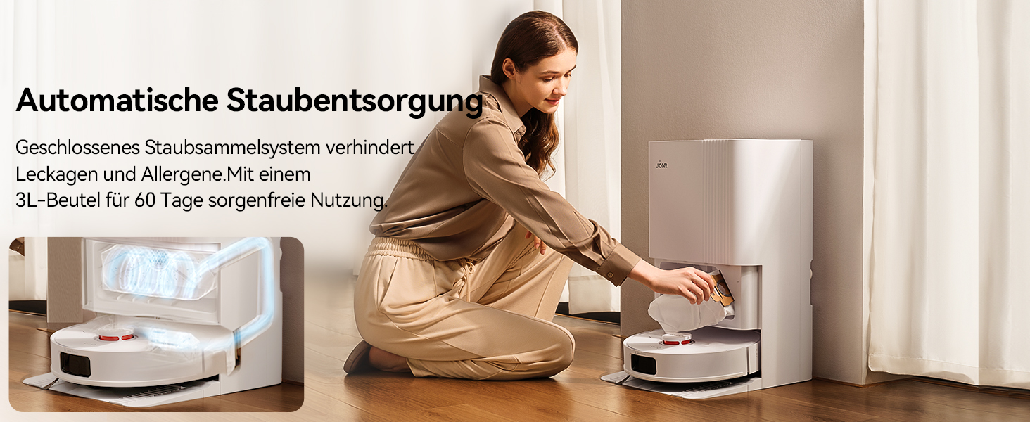 Робот-пилосос JONR T5 Pro з функцією миття, 8150Pa потужність всмоктування, сушка гарячим повітрям, антизаплутана бокова щітка, уникнення перешкод, LiDAR-навігація, док-станція All-in-One