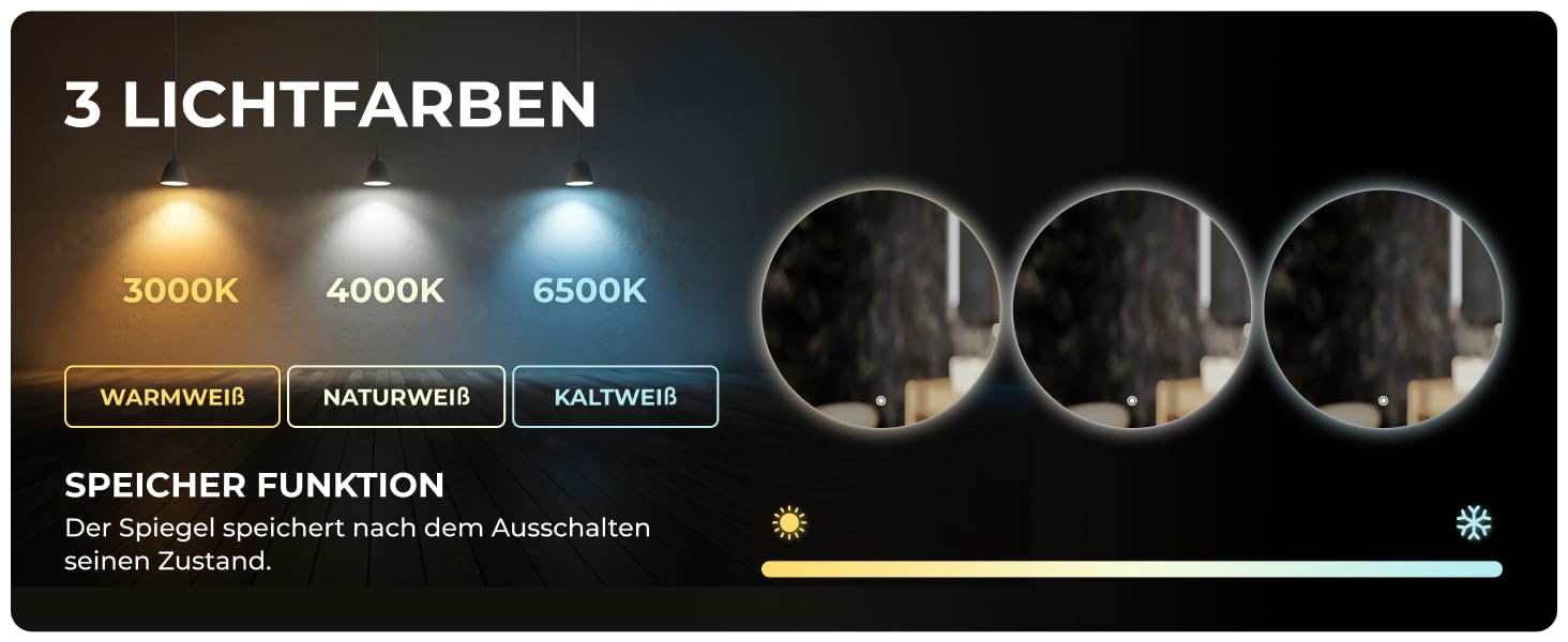 LED дзеркало для ванної кімнати BR Bringer, діаметр 80 см, з підсвічуванням, антизапарюванням, регулюванням яскравості, 3 кольори світла, сенсорне управління, пам'ять, модель BRRS201