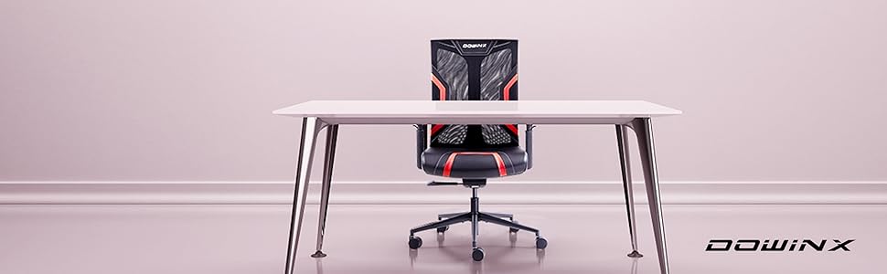 Ігровий крісло Dowinx для офісу та дому з підлокітниками 3D, регульоване, з функцією гойдання, шкіряне, поворотне, чорний/сірий (чорний/червоний)