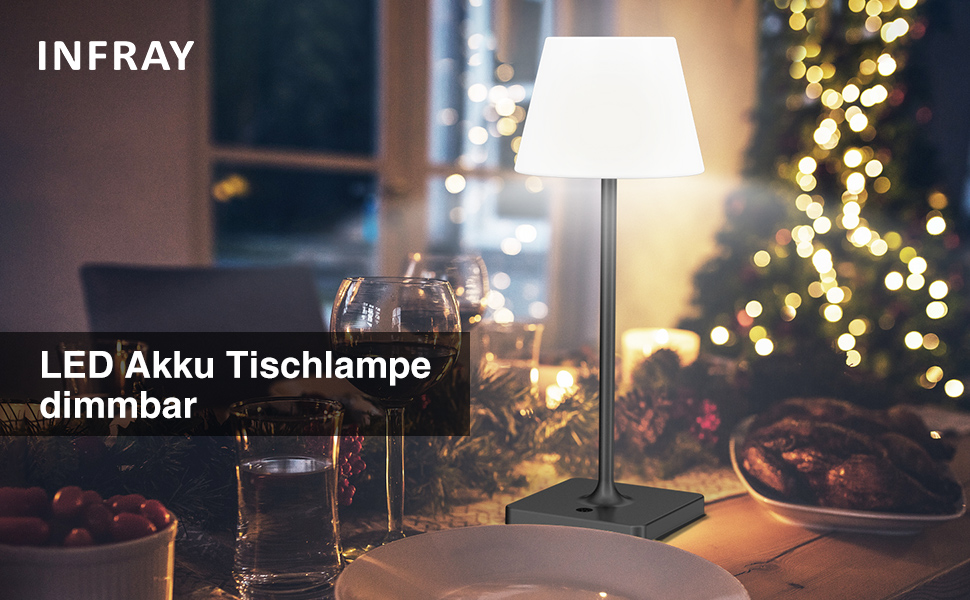 LED настільна лампа Infray з акумулятором, диммування, IP44, для дому та вулиці (чорний)