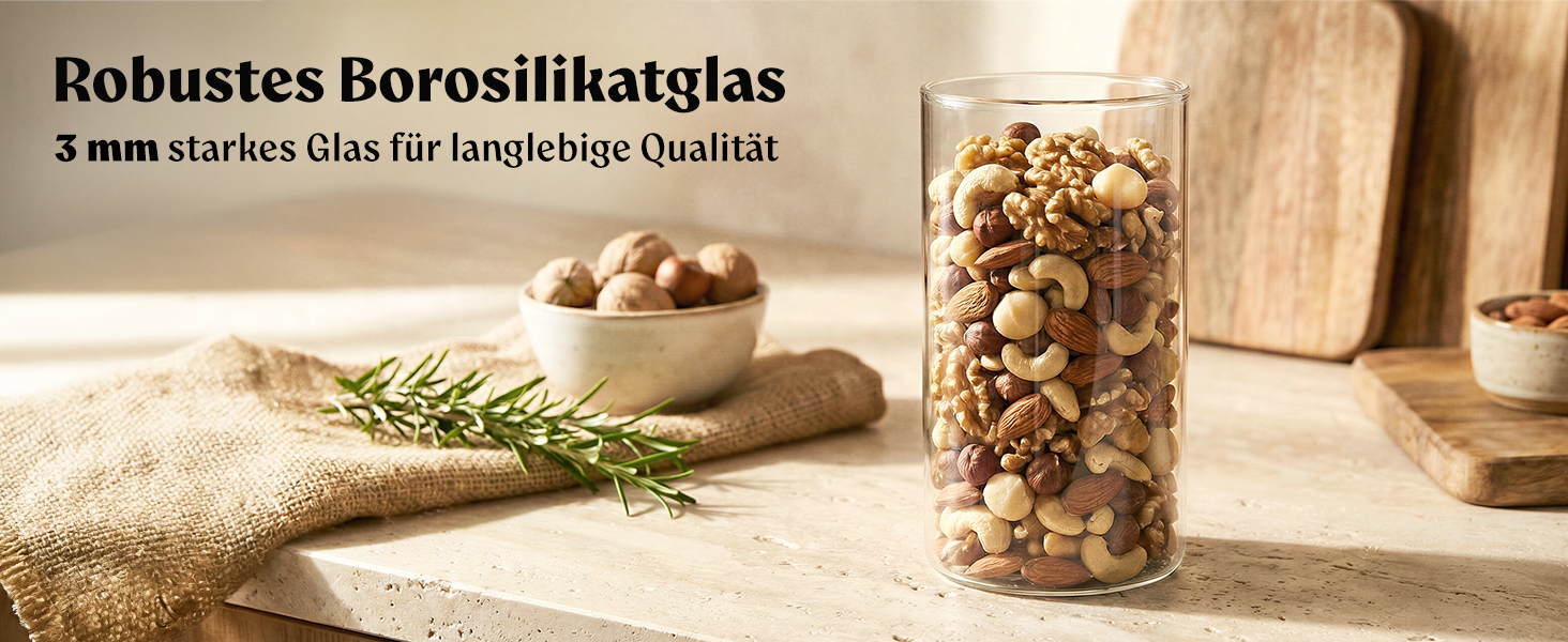 Набір скляних контейнерів для продуктів EDELHAUS з чорними кришками (5 шт.), органайзер для кухні з 54 етикетками для борошна, цукру, кави та чаю (2000мл, 1400мл, 650мл)