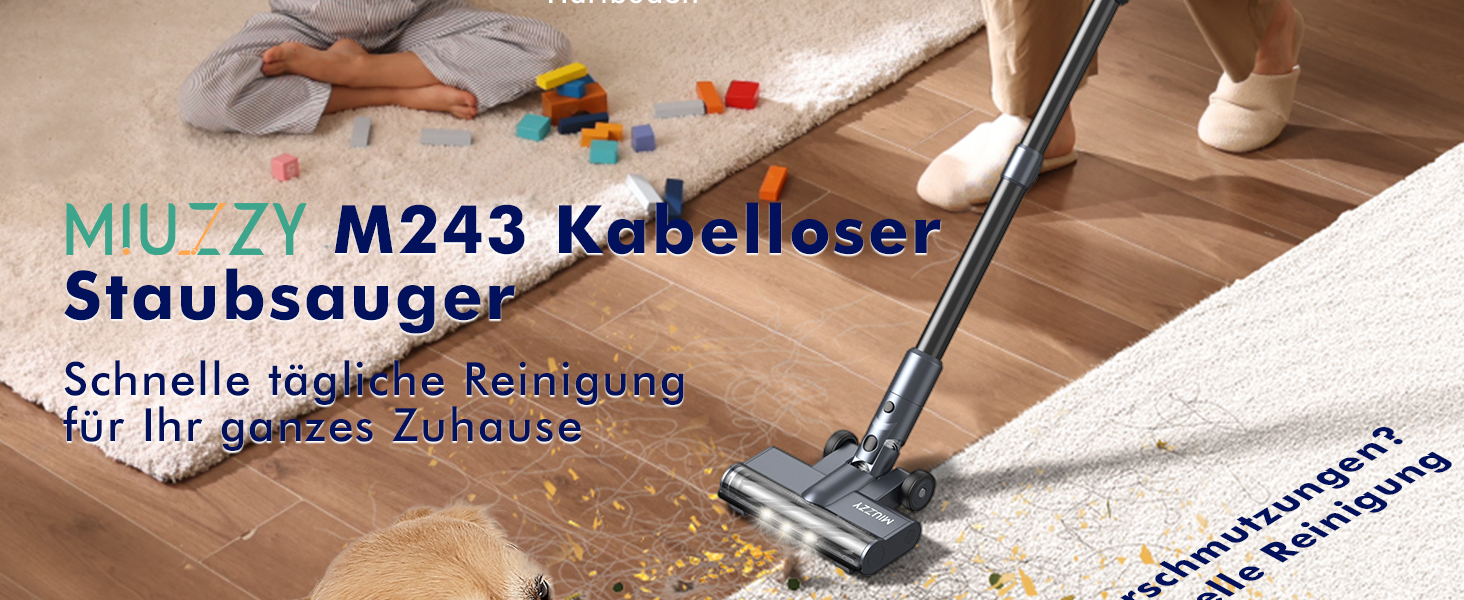 MIUZZY Бездротовий пилосос 6-в-1: потужний, легкий, з тривалістю роботи 50 хв, чорний