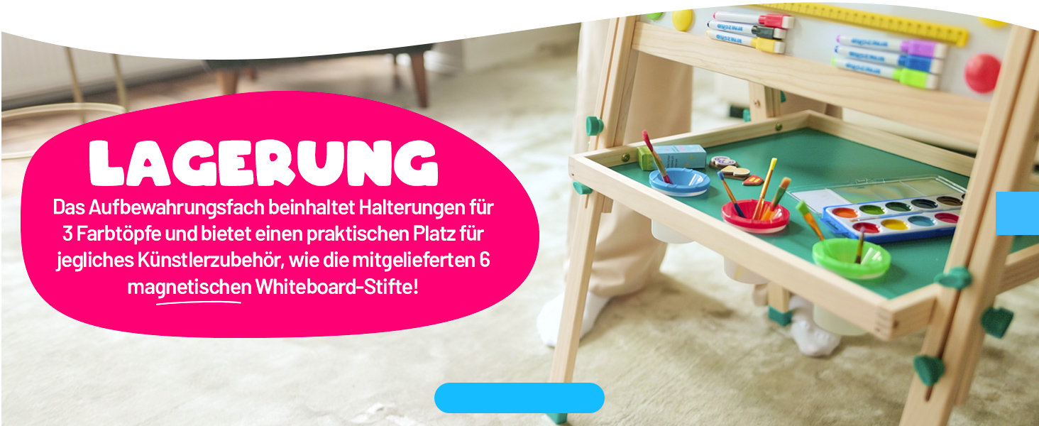 Дитяча мольберт Blue Squid Kinder Staffelei - регульована висота, двостороння, з крейдяною дошкою, білою дошкою, рулоном паперу, 100+ аксесуарів, для дітей 3-12 років, преміум-якість 2025 + 100 аксесуарів (червоний)