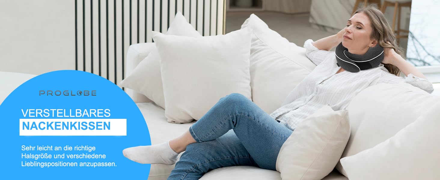 Подушка для шиї ProGlobe, 100% Memory Foam, ортопедична, для подорожей (літак, авто, поїзд), з маскою для сну, сітчаста сумка (темно-сірий)