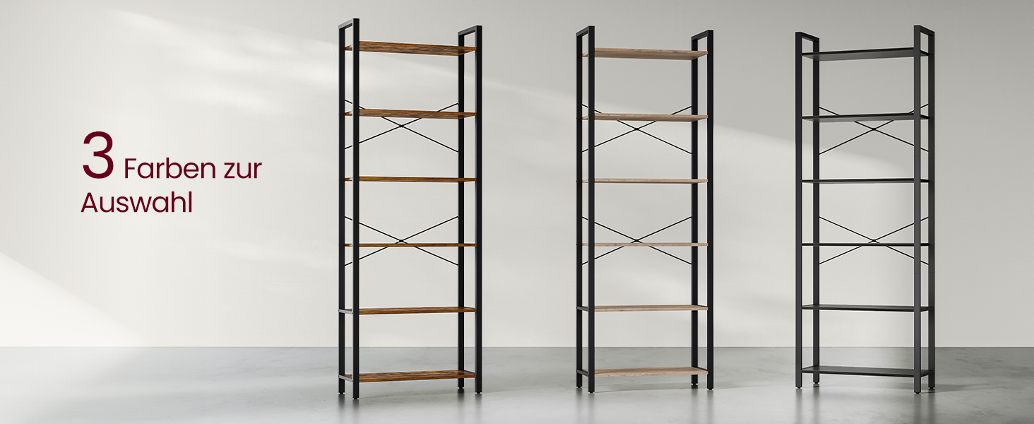 Стелаж VASAGLE з 6 полицями, сталевий каркас, для вітальні, спальні, кабінету, 30 x 80 x 186 см, індустріальний дизайн, вінтажний колір, LLS082B01