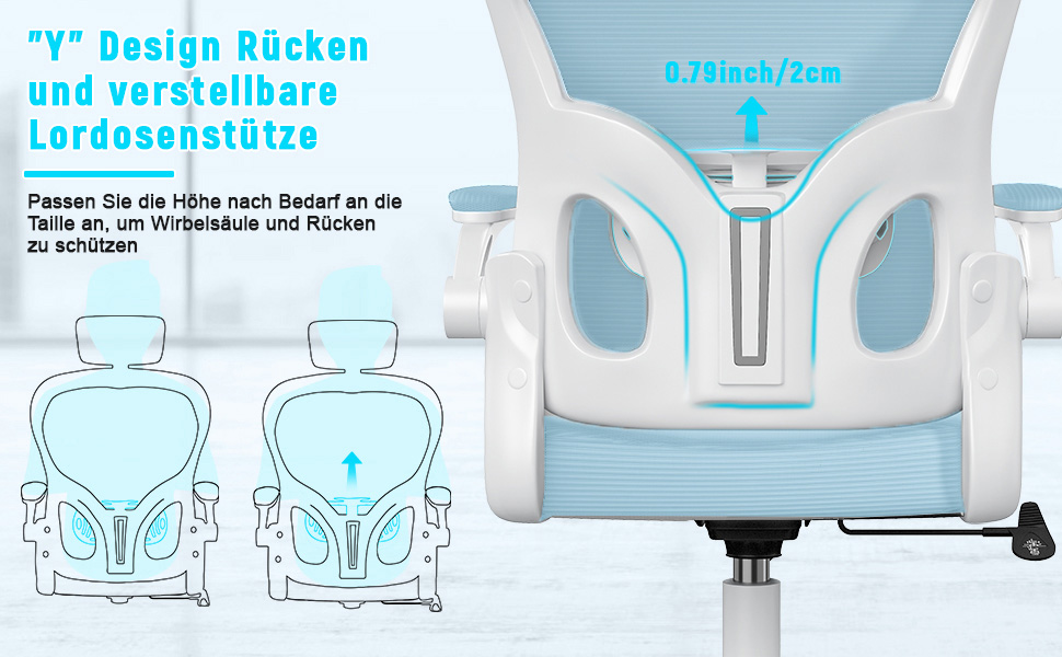 Ергономічне офісне крісло Naspiro з сітчастою спинкою, регульованими підлокітниками, підголівником, поперековою підтримкою, регулюванням висоти, поворотним механізмом 360°