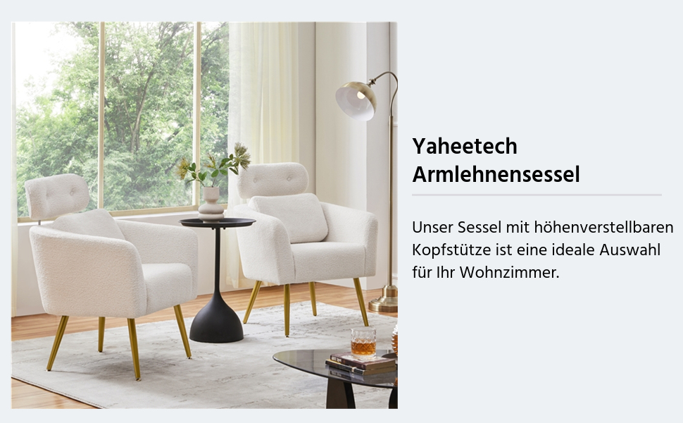 Крісло Yaheetech з тканини букле, м'яке, з регульованою підголівником, для вітальні/офісу, біле