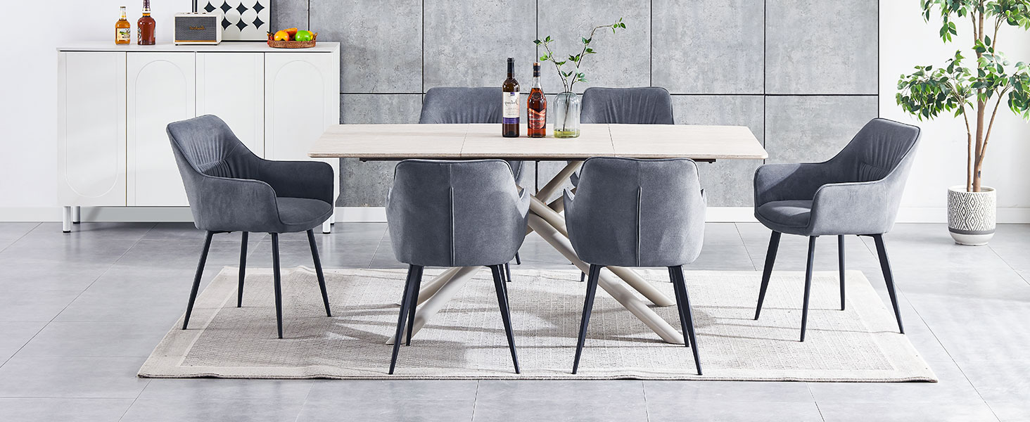 Набір обідніх крісел 6 шт. поворотні, з підлокітниками, 360°, сучасний м'який стілець з велюру, для вітальні, кухні, робочого кабінету, спальні (4, Бежевий)