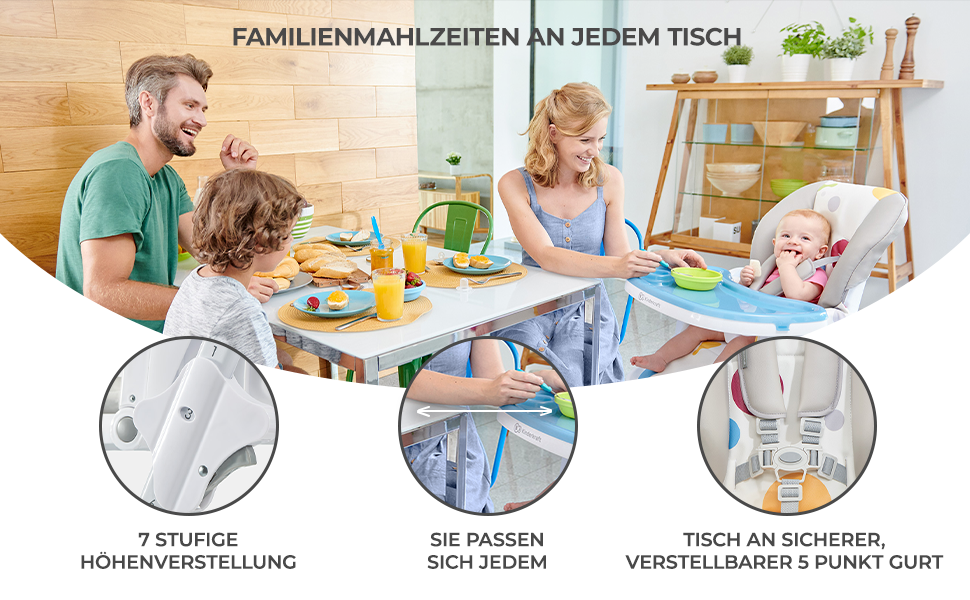 Дитячий стільчик Kinderkraft Yummy – багатофункціональний, для малюків від народження, PU-матеріал, легко миється