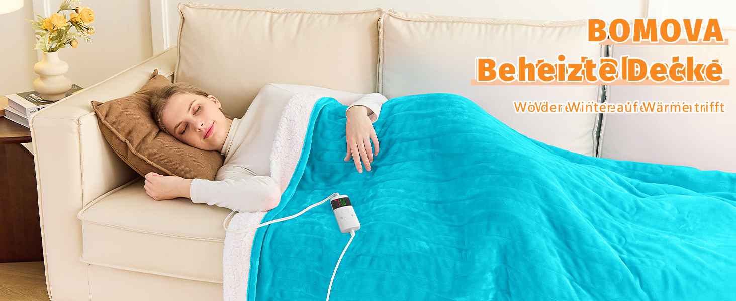 Електрична ковдра BOMOVA з автовимкненням, тепла та м'яка ковдра для дому, 10 режимів нагріву та таймер, подарунок для жінок, 130x180 см, колір блакитний