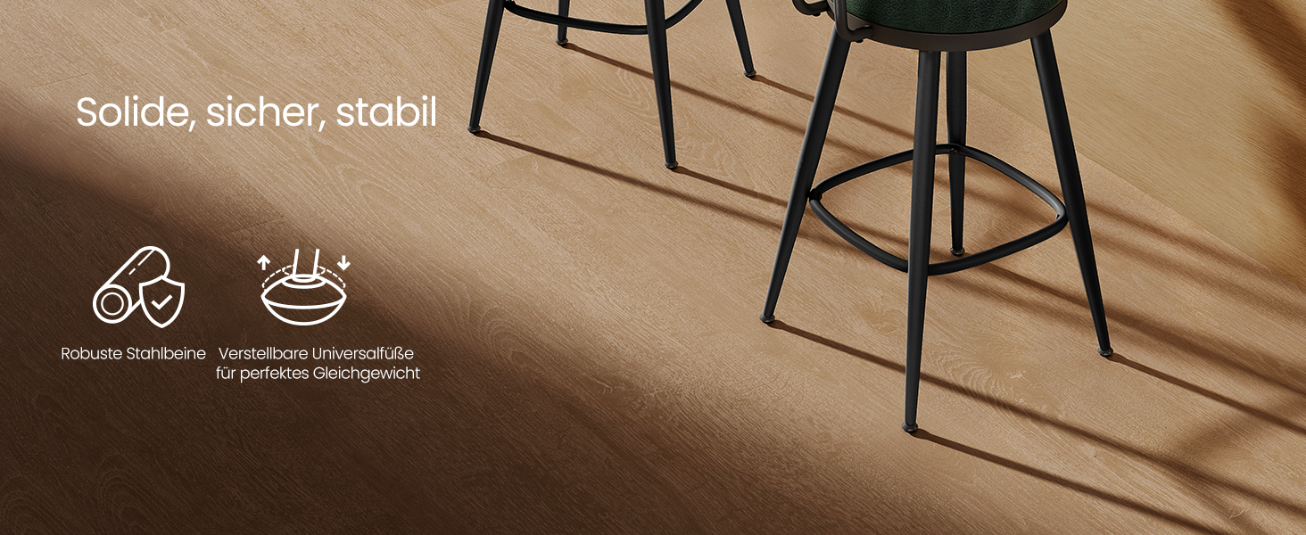 Барні стільці VASAGLE EKHO - набір 2 шт, 360° обертання, з підлокітником, для кухонного острова, стиль Mid-Century Modern, 65 см, зелений