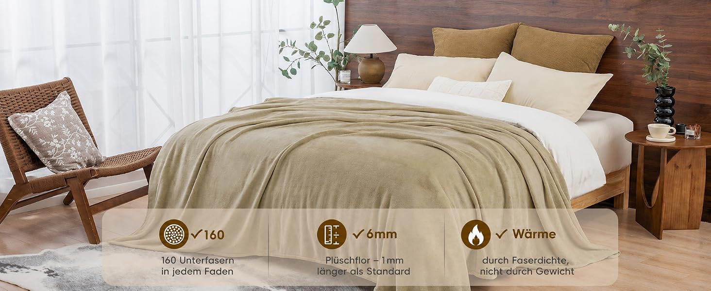 М'який флісовий плед PHF 220x240 см, тепла ковдра для дивана та ліжка, сертифікат Oeko-Tex, колір хакі