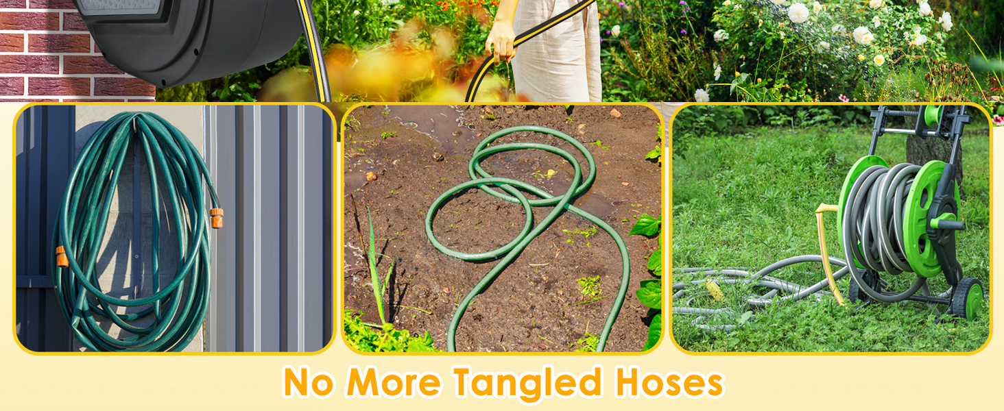 Шланговий барабан з шлангом для саду з автоматичним змотуванням, поворотний на 180°, настінна шланговий бокс з ручною лійкою (9 функцій), для поливу та миття авто (чорно-жовтий, 30м)