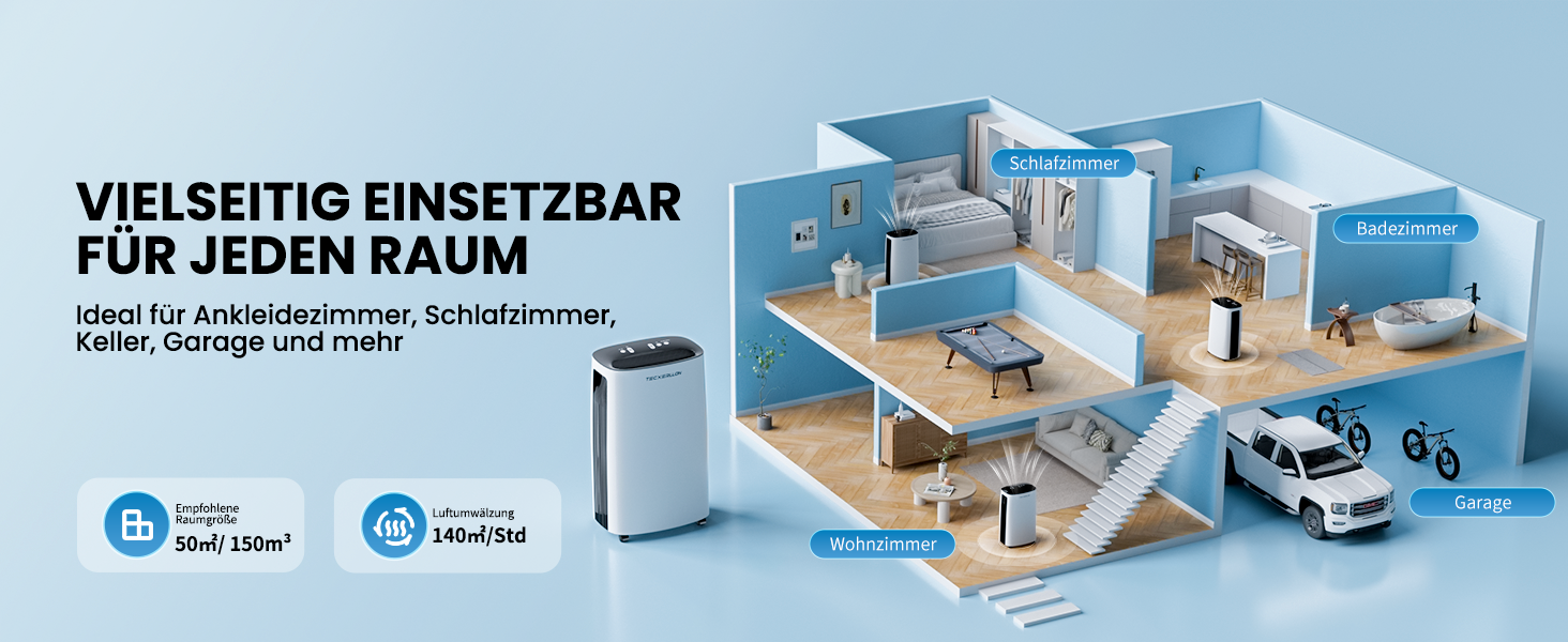 Електричний осушувач повітря 15L, 30㎡, з тачпанеллю, бак 2.5L, дренажний шланг, 46dB, таймер 24h, 3 роки гарантії (25L/день з керуванням через додаток)