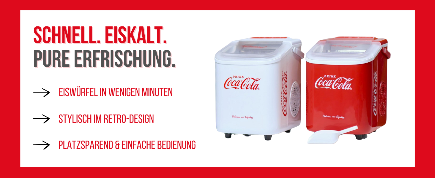 Льодогенератор Salco Coca Cola, 10 кг/день, 2 розміри льоду, ретро дизайн, портативний, червоний, для коктейлів та напоїв