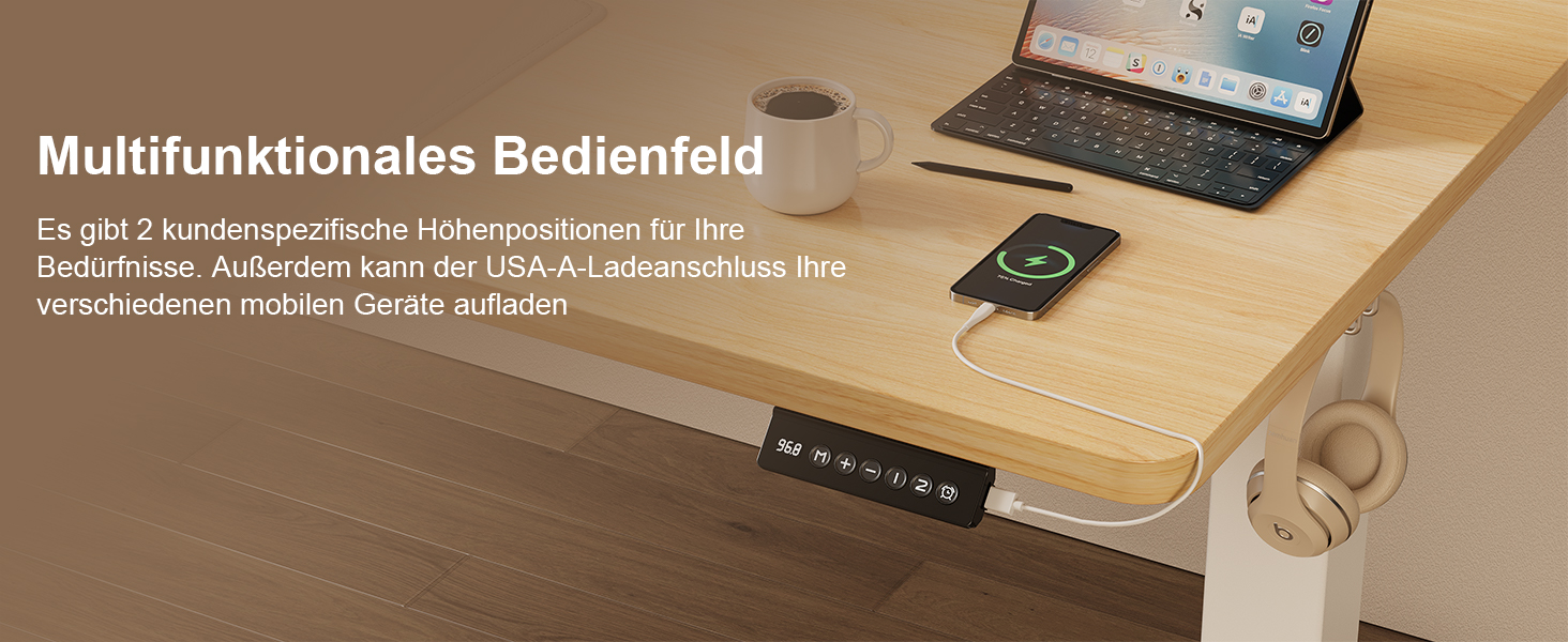 Регульований за висотою стіл JUMMICO 140x60 см, електричний, з пам'яттю, бежевий