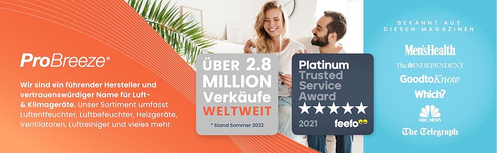 Про Breeze 2000W керамічний міні-нагрівач з холодною функцією та 3 рівнями потужності - для офісу, вітальні, спальні або тераси - Чорний