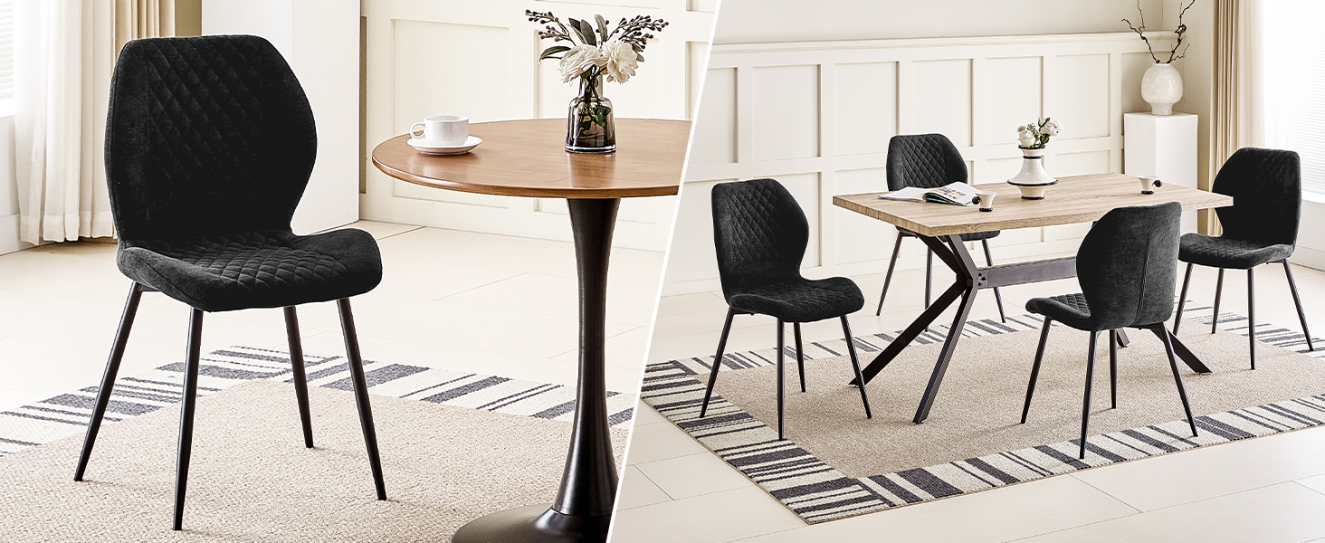 Набір з 4/6 стільців для їдальні, кухні, вітальні, чорного кольору, ергономічні, оббивка з льону