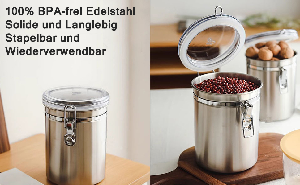 Набір контейнерів для зберігання продуктів (2 шт, 1.8L, нержавіюча сталь)