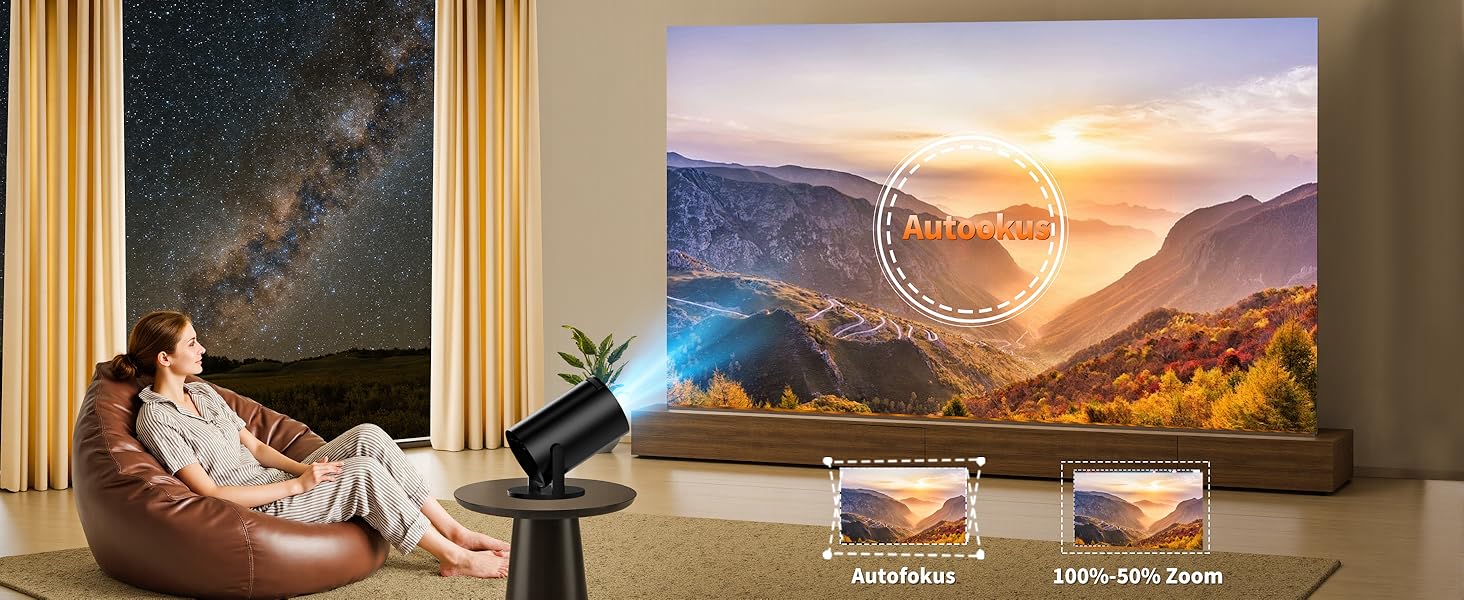 Портативний проєктор Mini Beamer 4K Full HD з Wi-Fi 6, Bluetooth 5.4 та автоматичною корекцією трапецеїдальних спотворень. Підтримка 4K, Full HD, 1080P. Сумісний з TV Stick, USB, Laptop, PC. В комплекті миша та пульт дистанційного керування. Чорний колір.