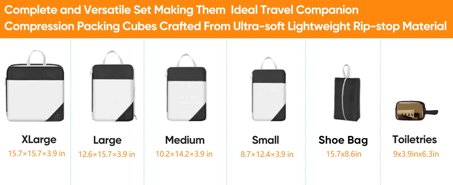 Набір компресійних органайзерів для подорожей Packwürfel, 10 предметів, чорні сумки-пакувальники для економії місця у валізі
