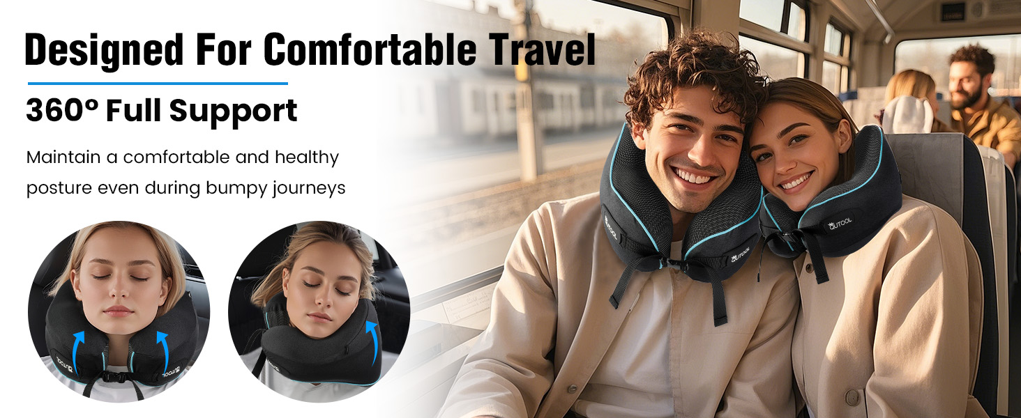 Подушка для шиї у літак з Memory Foam, регульовані ремені, дихаючий чохол, підтримка шиї для подорожей (літак, авто, поїзд). У комплекті: чохол для зберігання з гачком